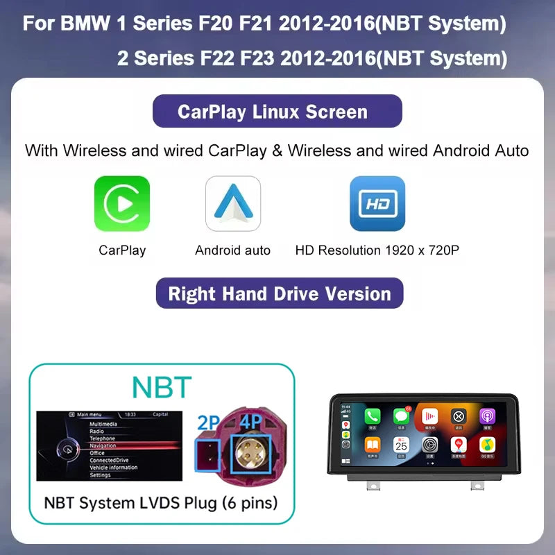 AUTOABC Wireless CarPlay Android Auto Multimedia Display for BMW