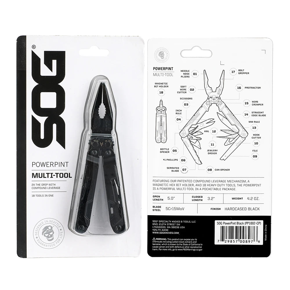 SOG PowerPint 18-in-1 Mini Multi Tool With Pliers And Screwdrivers