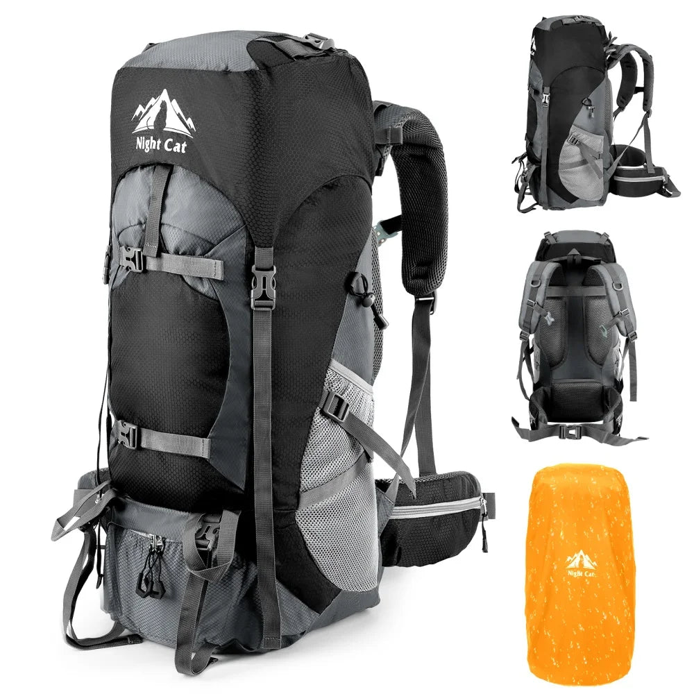 Night Cat Lightweight Hiking Backpack With Rain Cover For Camping