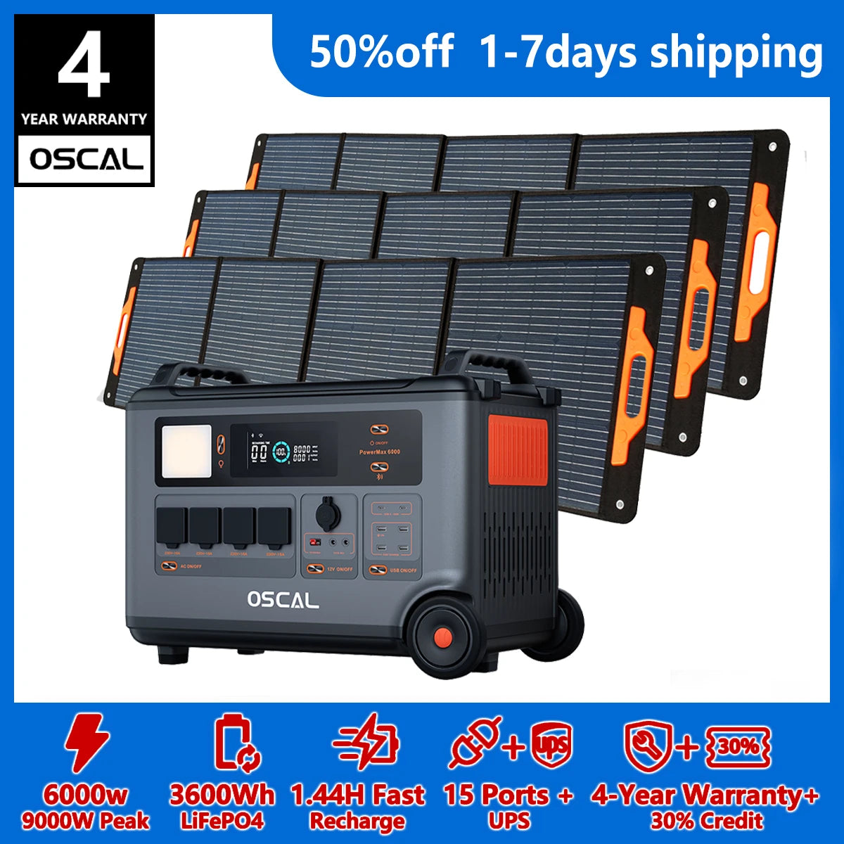 OSCAL PowerMax 6000 Whole Home Solar Generator With LiFePO4 Battery