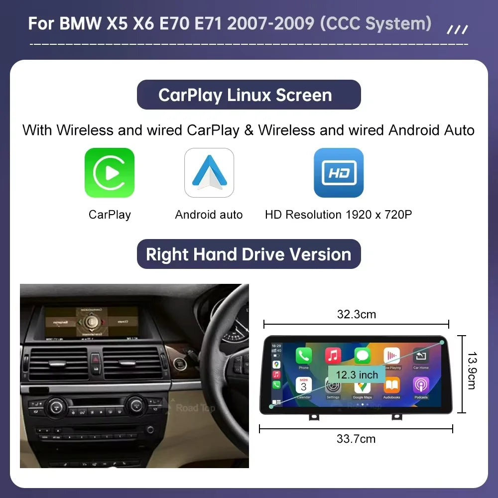 Road Top Wireless CarPlay Multimedia Display for BMW X5 X6
