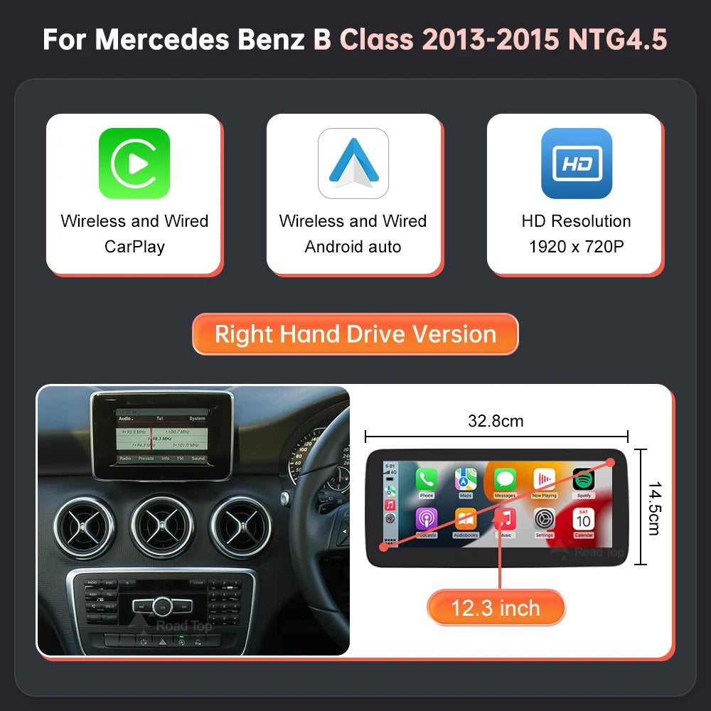 RoadTop Linux Wireless CarPlay Android Auto Touchscreen for Mercedes Benz