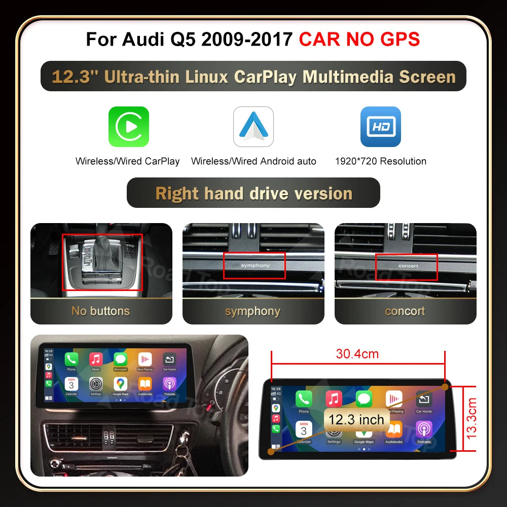 Wincago Wireless CarPlay Multimedia Screen for Audi Q5