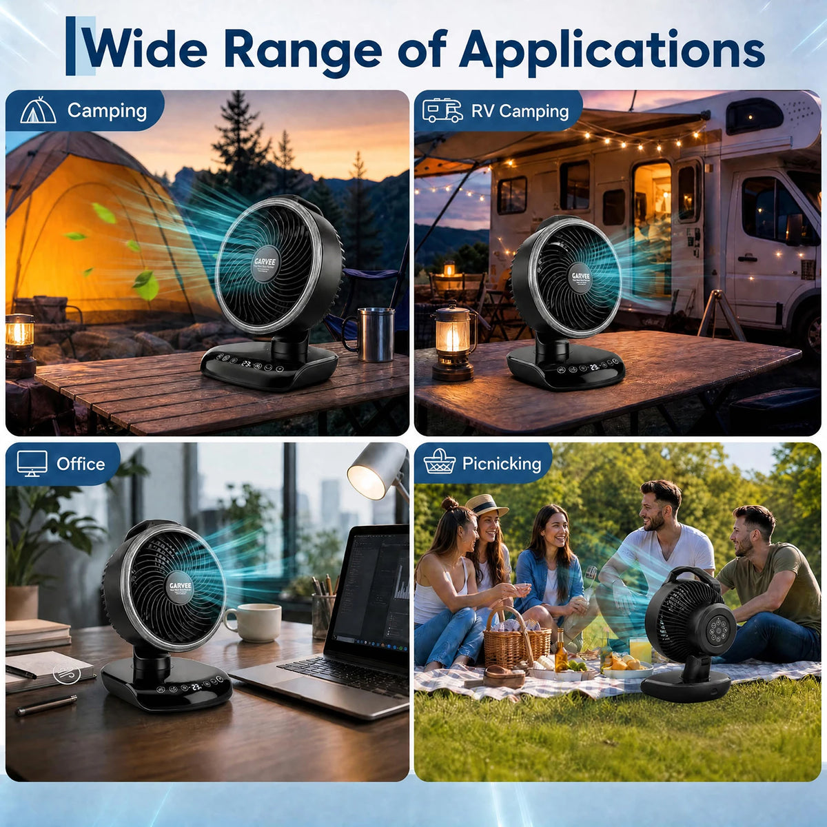 HiMISS Rechargeable Camping Fan With Remote Timer And LED Light