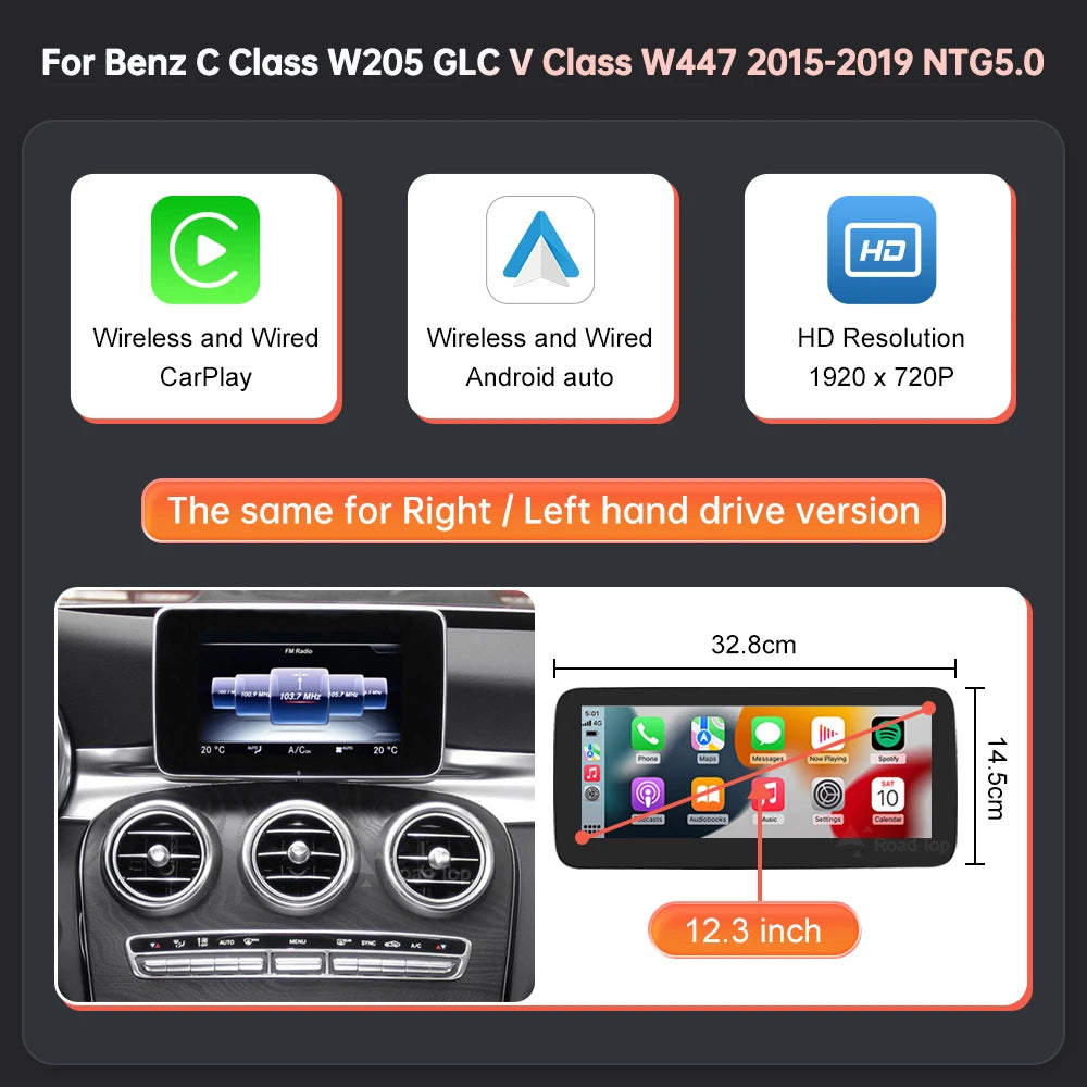 Road Top Wireless CarPlay Android Auto Screen for Mercedes-Benz Vehicles