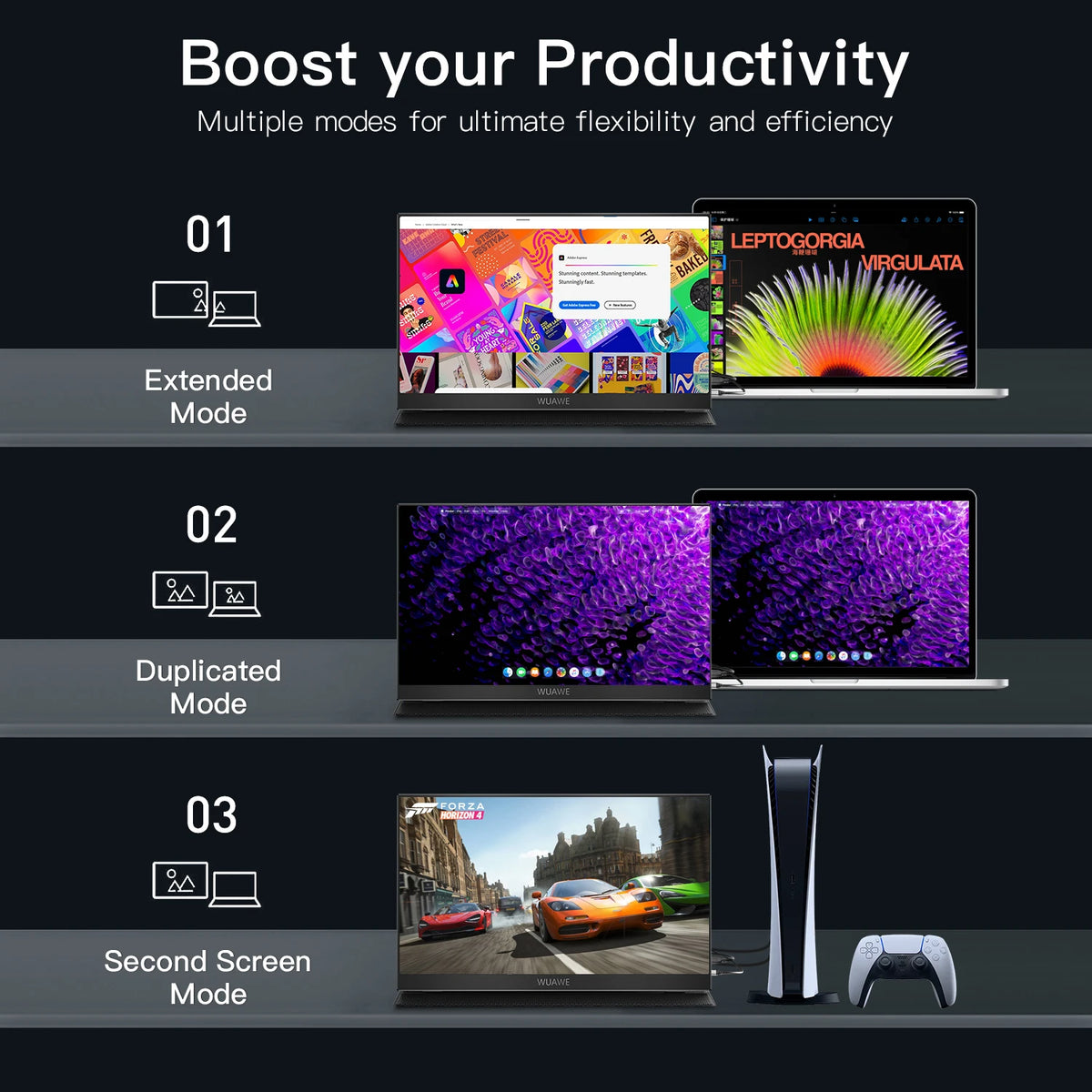 WUAWE Portable Full HD Laptop Monitor With USB C HDMI