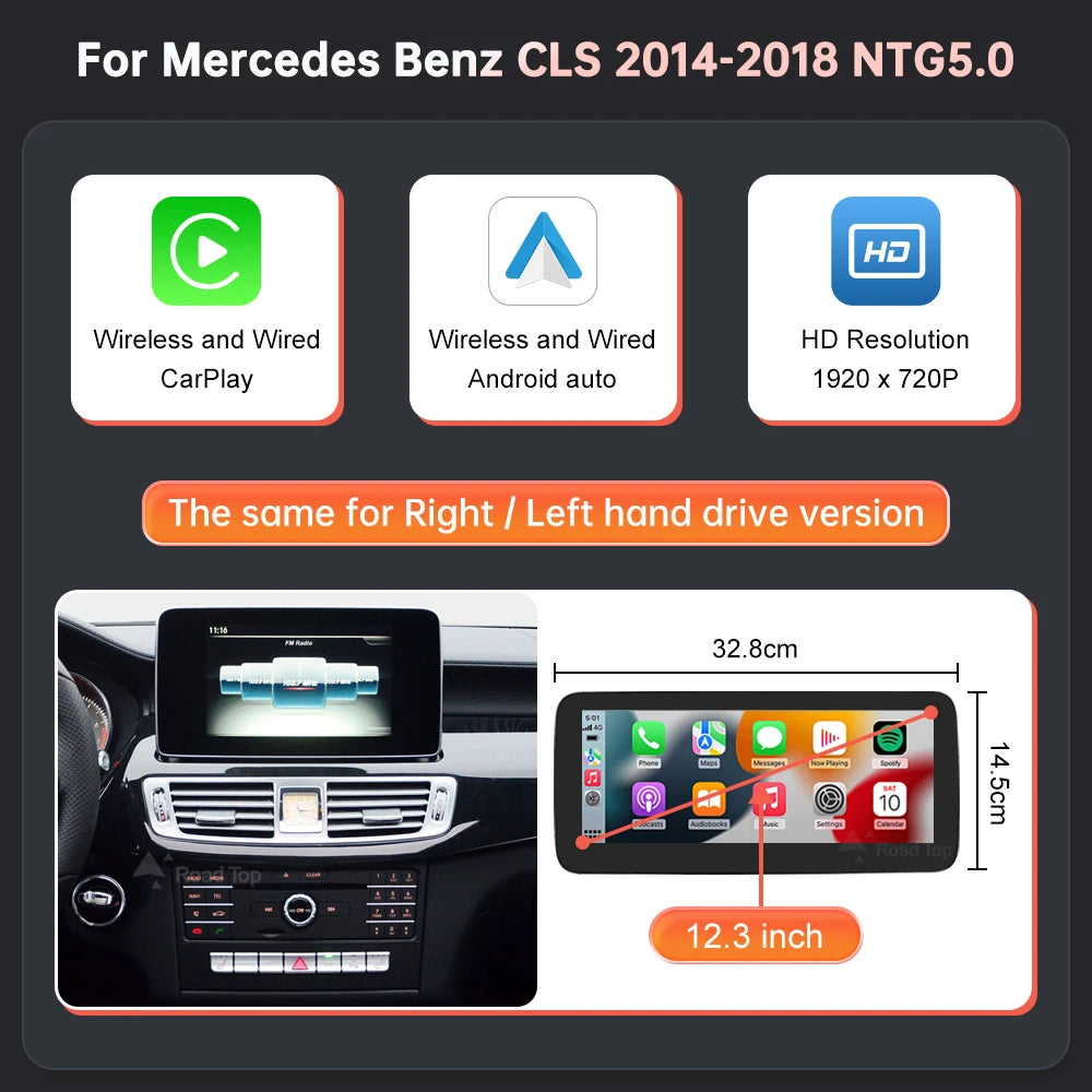 Road Top Wireless CarPlay Android Auto Screen for Mercedes CLS W218