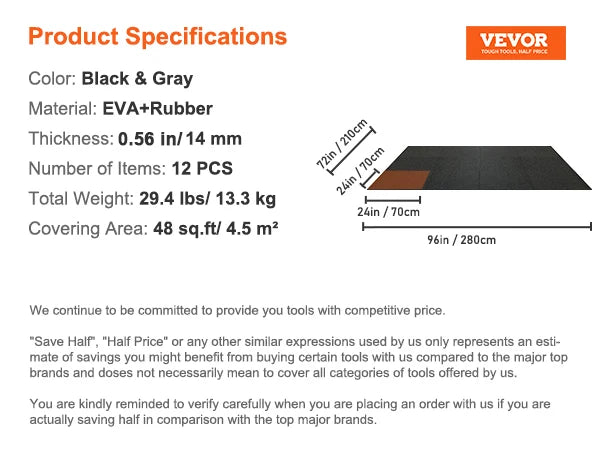 SucceBuy Interlocking Rubber EVA Foam Gym Workout Floor Mats