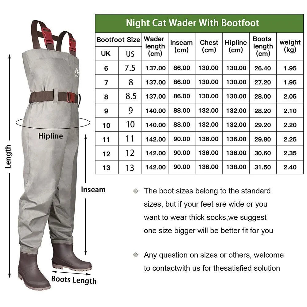 Night Cat Waterproof Fly Fishing Chest Waders With Durable Boots