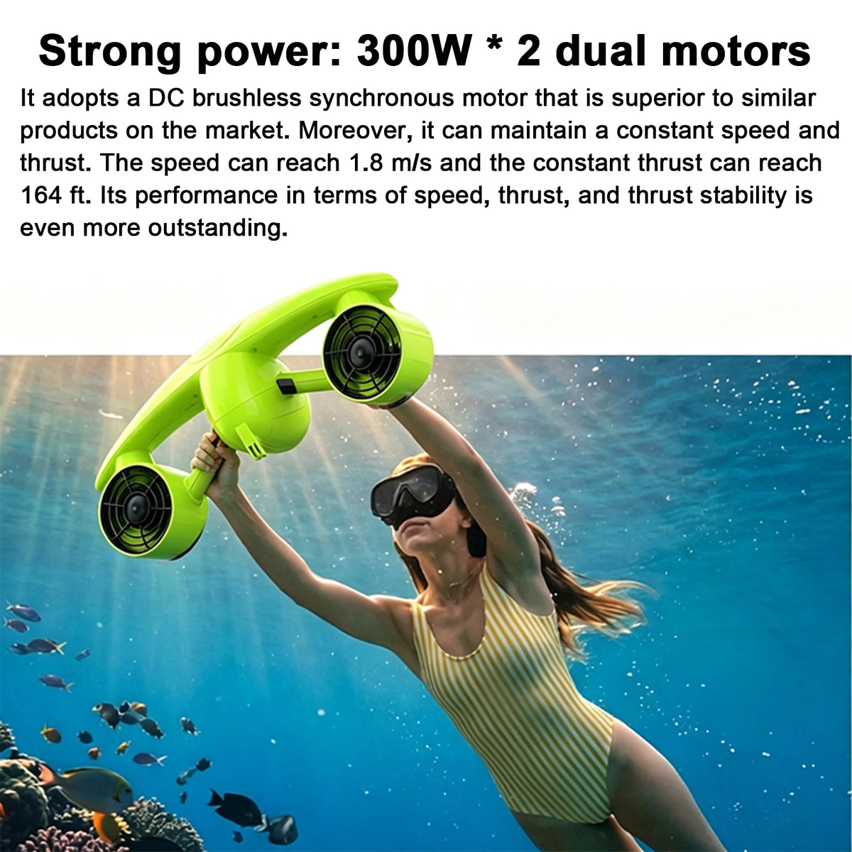 IP68 Waterproof Underwater Scooter With Dual Motors for Snorkeling Diving