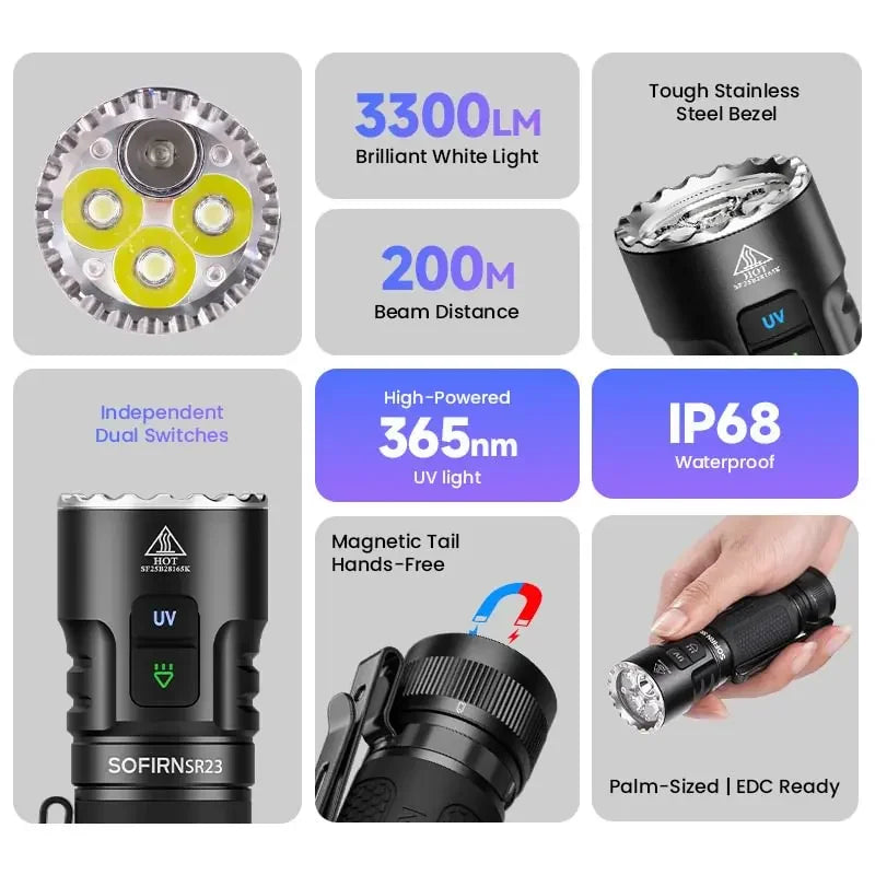 Sofirn SR23 UV Rechargeable Flashlight With Magnetic Tailcap