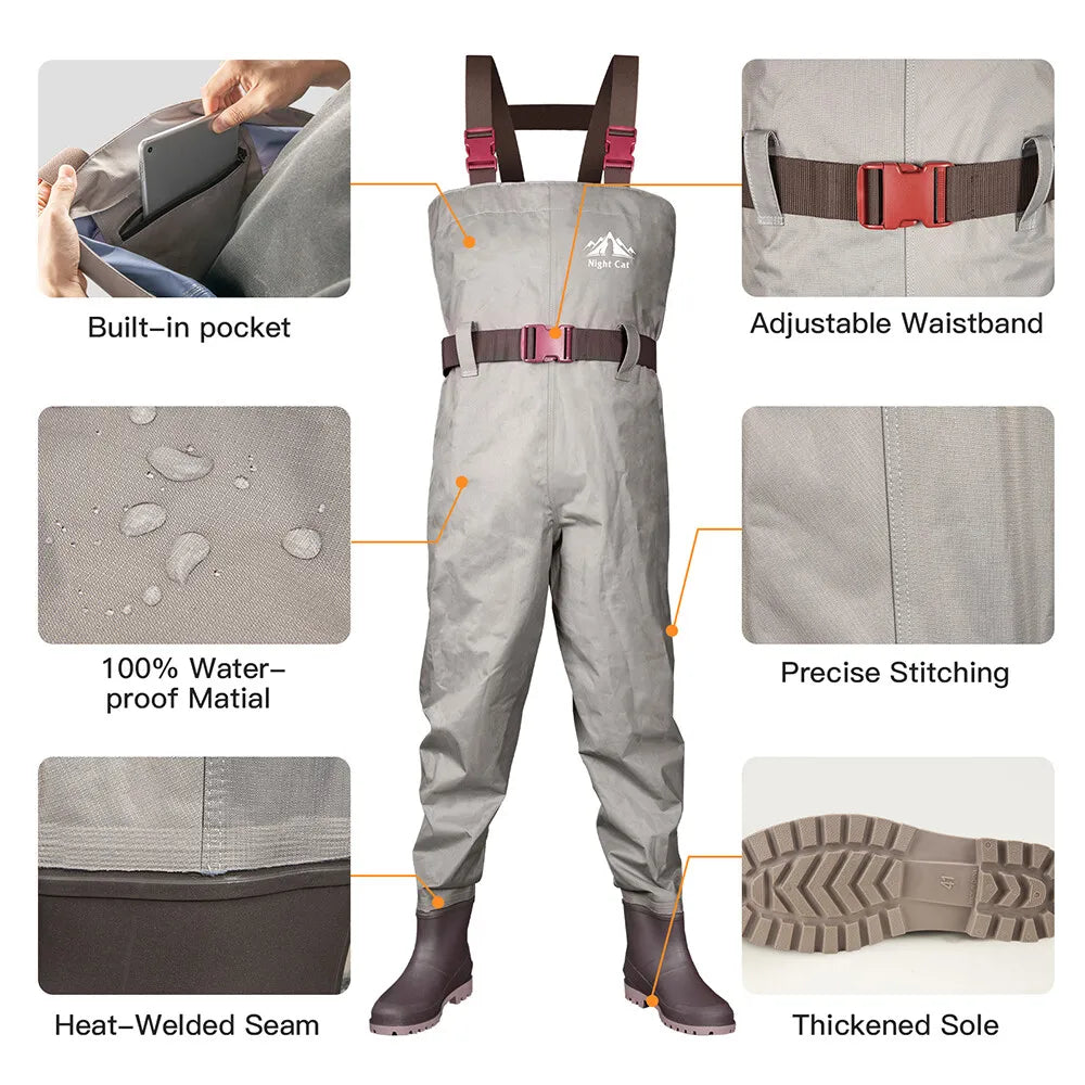 Night Cat Waterproof Fly Fishing Chest Waders With Durable Boots