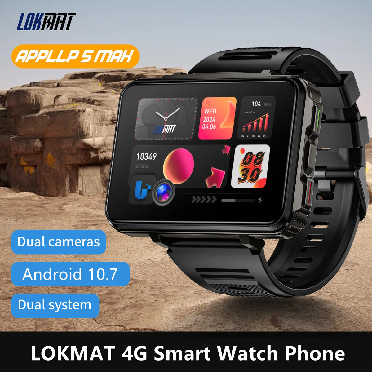 LOKMAT Android Smartwatch Phone With 4G Calls WiFi Dual Camera
